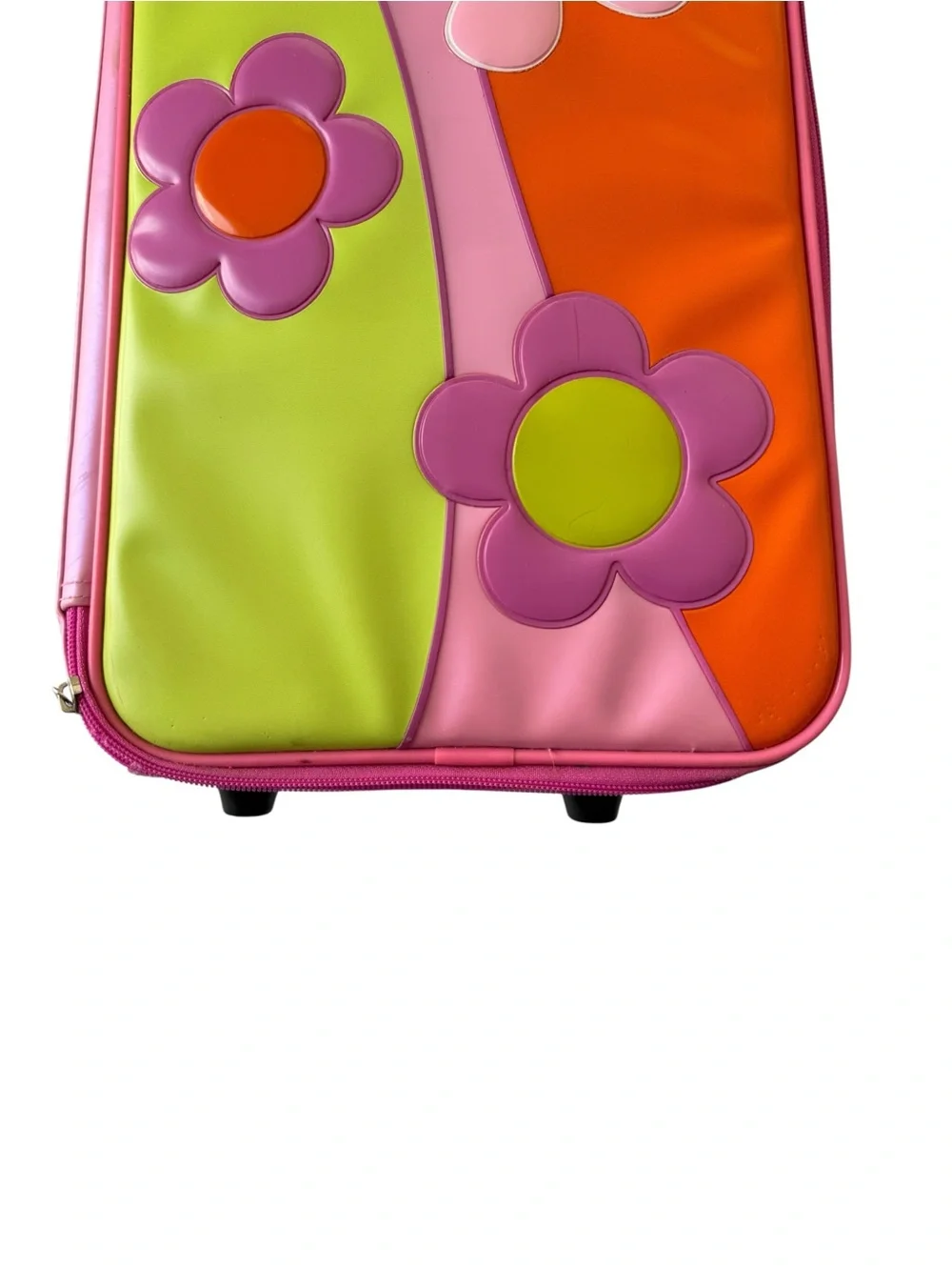 Vintage Y2K Kids Rolling Suitcase Pink Butterfly Flower PVC Carry On Travel Bag